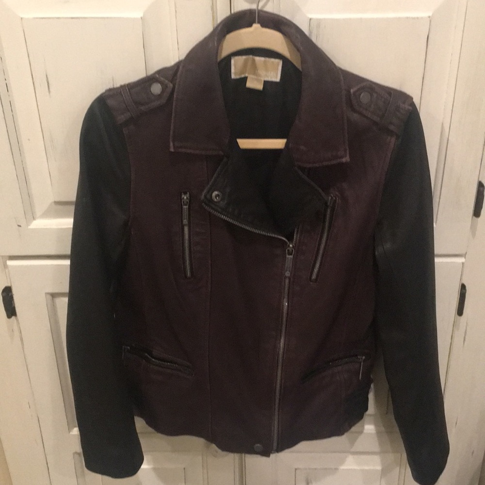 Michael Kors Black purple Leather Moto Jacket Med